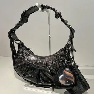 23Designer Motorcykel Half Moon Tote Women's Bag Luxury With Mirror Coin Purse Crocodile Präglade handväskor Vintage Le Cagole Crossbody Handväska Koppling axelväskor