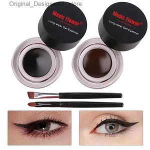 Eyeliner Wodoodporny płynny eyeliner czarny brązowy żelowy eyeliner z zestawem oka z 2 szczotkami długotrwałymi wysoko pigmentowymi odpornymi na rozmazywanie Q240119