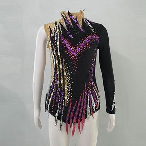 LIUHUO Personalizar Ginástica Rítmica Collant Meninas Mulheres Negras Competição Artística Ginástica Desempenho Desgaste Cristais Spandex Elástico