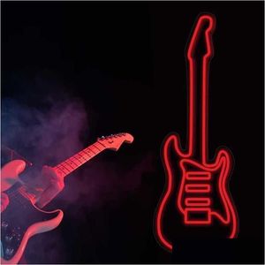 LED Neon Sign Guitar Özel Rock Roll Hafif Bira Bar Müzik Odası Dekoru Renk Dekorasyonu R230613 DRAP TESLİMİ Işıkları Lightin Dhqs6