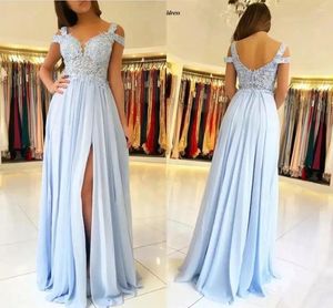 Party Dresses Sky Blue Lace Prom Dress Women Long Pecked Sexy Clothing Vestidos Sling Maid of Honor XP-09