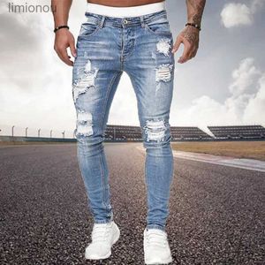 Męskie dżinsy Modne męskie dżinsy Hip Hip Ripped Slim Elaste Pants Spring and Fall Pants Club Chłopak wysokiej jakości dżinsy S-3XL ClassicL240119