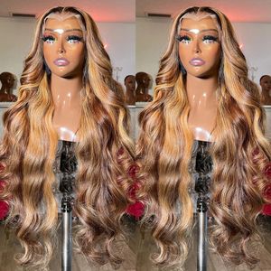 Glueless Highlight Wig Human Hair Body Wave 13x6 HD Spets Frontal Perk 13x4 Färgad spetsfront peruk honung Blond spets peruk för kvinnor