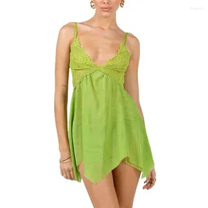 Freizeitkleider Frauen Feenkleid Grüne Spitze Spaghettiträger Ärmellos Mesh A-Linie Mini Halloween Cosplay Kostüm Clubwear