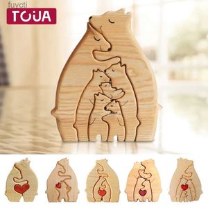 Arts and Crafts Personalized DIY Wooden Art Puzzle Bear Family Theme Heart Puzzle Desktop Decorations Craft Figurine Ornament Gift for Family YQ240119
