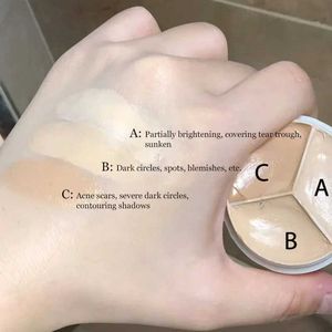 Concealer 3-färgs concealer palettkrämstruktur täcker akne märken mörka cirklar multifunktion ansikte makeup varar ljusare ansikte kosmeticsl2401