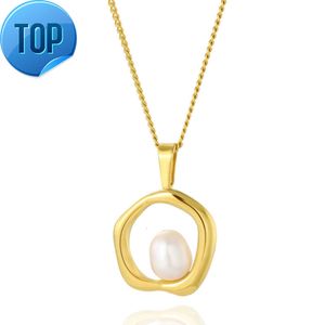 Irregular Pearl Pendant Titanium Steel Necklace 14k Real Gold Plated Vintage French Design Does Not Fade Women Jewelry Fashion