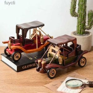 Arts and Crafts Vintage Wooden Car Decoration Creative Home Living Room Desktop Study Model Decoration Wooden Crafts Window Display YQ240119