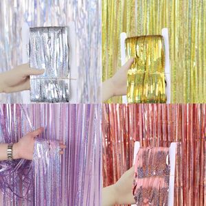 2Pack Metallic Foil Tinsel Fringe Backdrop Curtains Birthday Wedding Bachelorette Party Decoration Adult Anniversary Photography 240119