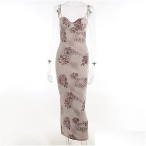 Grundlegende Freizeitkleider für Damen, Y-Blumen-Abschlussball, schmales Kleid, Abendparty, Träger, lange Slip-Kleider, Drop-Lieferung, Bekleidung, Damenbekleidung, Dr. Dheoi