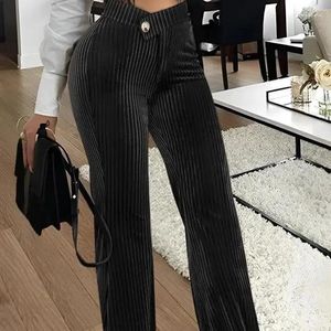 Pantaloni da donna eleganti caldi invernali e autunnali per i vestiti delle donne 2024 pantaloni casual a righe versatili versatili di moda