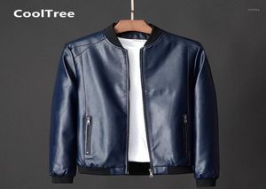 Men039s Jackets CoolTree Men Leather Jacket Spring Autumn Solid Color PU Casual Bomber Coats Male Slim Fit Zipper Motorcycle Ou6539690