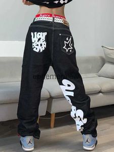 Men's Jeans Y2k Jeans Hip Hop Letter Printing Loose Black Pants Men Women 2023 New Fashion Casual Wide Feet Baggy Jeans Trousers Streetwearephemeralew