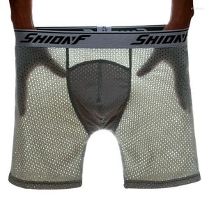 Underbyxor män långa boxare shorts mens underkläder mesh andningsbar plus storlek u konvexa stora påse stammar