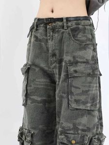 Kvinnors kamouflage multi pocketverktyg jeans byxor kvinnor amerikansk hip hop mode wide ben casual överdimensionerade byxor streetwearephemeralew