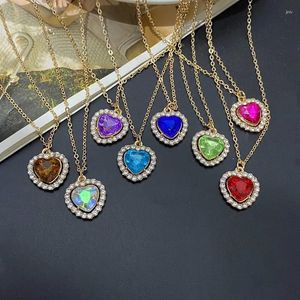 Pendant Necklaces Fashion Women Necklace For Girl Colorul Love Heart Trendy Rhinestone Choker Gift Friend Wholesale Neck Jewelr