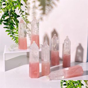 Arts And Crafts Original White Powder Spliced Crystal Tower Art Deco Mineral Healing Wand Reiki Natural Six-Sided Energy Stone Abili Dhurn