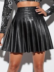 Skirts Women's Pu Leather Classic High Waisted Faux A Line Flare Pleated Mini Sexy Night Club Party Short