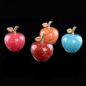 Konst och hantverk Färgglada Crystal Craft Glass Apple Paperweight With Diamond Natural Stone Home Decor Ornament Fruit Figures Gift Souvenir YQ240119