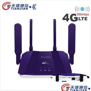 Roteadores Tianjie 4G Sim Card Roteador Sem Fio Wifi Modem LTE Ponto de Acesso CPE 4 Antena Spot Adaptador de Rede Global para Câmera Ip 231117 Dh5Ul