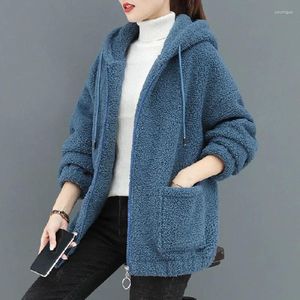 Frauen Jacken Herbst Und Winter Mode Lässig Künstliche Lamm Wolle Mantel Nähte Mit Kapuze Zipper Damen Koreanische Frauen 2024