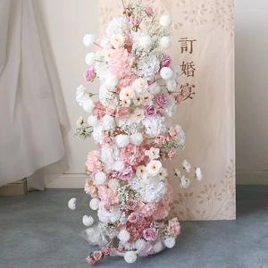 Decorative Flowers Pink Artificial Rose Hydrangea Arch Decor Hang Flower Row Wedding Backdrop Wall 5D Floral Arrangement Party Window