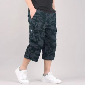 QNPQYX Neue Lange Länge Cargo-Shorts Männer Sommer Casual Baumwolle Multi Taschen Hot Reithosen Geerntete Hosen Military Camouflage Shorts 5XL