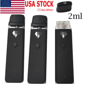 USA STOCK Preriscaldamento Vape Pen 2ml Vaporizzatori per sigarette elettroniche usa e getta vuoti Diamanti Snap In Pods Batteria ricaricabile 320mah Bobina in ceramica Carrelli per olio denso Penne a bottone