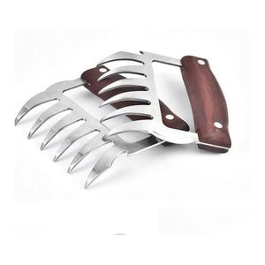 Meat Poultry Tools Stainless Steel Bear Claw Wooden Handle Divided Tearing Flesh Mtifunction Beef Shred Pork Clamp Corkscrew Bbq D Dhmin