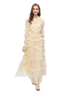 Подиум, новое высокое качество, модное летнее женское молочно-белое сетчатое тонкое вечернее платье для знаменитостей, милое роскошное подиумное элегантное длинное платье с солнцезащитным кремом для джентльменов