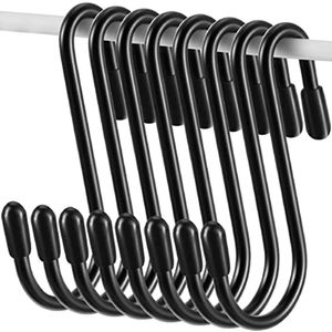 10st Black S -formade krokar som hänger tung krokhängare för kök bar badrum sovrum kontor pancoat väska växter hängande verktyg
