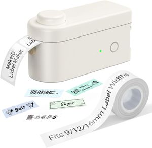 Makeid Label Maker Machine with Tape - Compatible with 9/12/16mm Waterproof Tape, Portable & Rechargeable with Built-in Cutter Wireless Label Printer