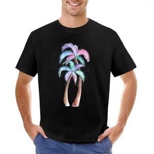 Męskie koszule artystyczne letnie akwarela pomalowana na palmy T-shirt dla chłopca męskie białe