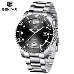 Benyar Top Man Men Mechanical Watch Automatyczna moda luksusowy stal nierdzewna samca