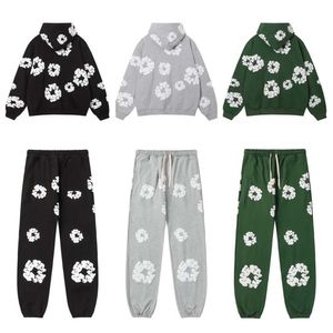 Mens 트랙 슈트 기술 Fleece Hoodie Tracksuit 디자이너 스포츠웨어 운동 옷 땀복 스포츠 바지 땀복 녹색 검은 꽃 풀오버 후 까마귀 후드 기