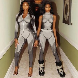 Women's Two Piece Pants Zoctuo 3D Print Sleeveless Turtleneck Sexy Crop Tank Top 2 Matching Sets 2024 Spring Women Y2K Streetwear Party