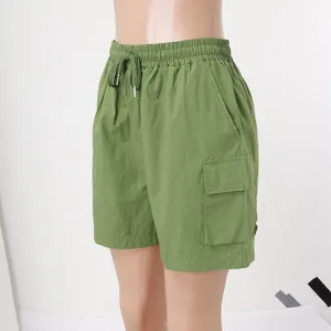 Shorts femininos cordão elástico na cintura bolsos casuais carga cortada calças curtas mujer primavera verão sólido baggy confortável cortos