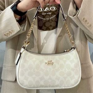 Nuova borsa monospalla sottobraccio da donna TERI con catena a fiore vecchio rivestita in bianco ghiacciaio, codice 3641