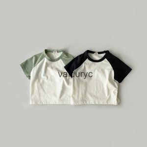 T-Shirts 2023 Yaz Yeni Bebek Kısa Kol Tişörtleri Pamuk Çocuklar Günlük Tişört Moda Bebek Katı Altlar Erkek Kız El Cezaları