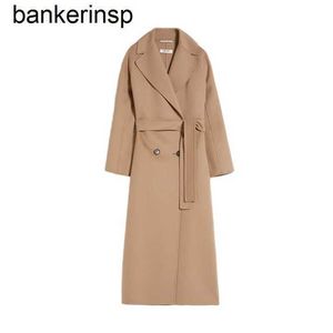 Maxmaras Coat Cashmere Designer Manuela Top Quality First Cut spets upp dubbelbröst länge inkluderat rakt hår)