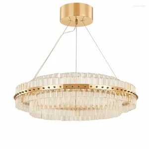 Lampy wiszące Europejskie luksusowe kryształowy żyrandol Lampa LED Post nowoczesne okrągłe paski kreatywne urządzenie oświetleniowe