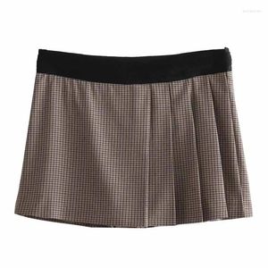 Röcke Faltenrock Sexy Kurz Mini Plaid mit Shorts Satin Elegant für Damen Anzug