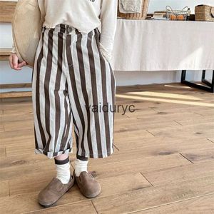 Trousers 2024 Spring New ldren Casual Striped Trousers Loose Girls Harem Pants Kids Boys Cotton Casual Pants Striped Baby Clothes H240508