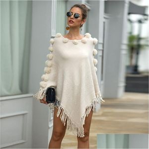 Damen Cape Herbst Strickpullover Poncho Frauen Quaste Capes Winter Lange Damen Fledermausärmel Schal Plover Drop Delivery Apparel Clo Dhbor