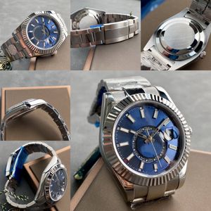 Klasik Erkekler Saat Tasarımcısı Blue Dial 40mm Safir Cam Ayna Su Geçirmez Çift Zaman Bölgesi Orijinal Güvenlik Katlama Tokası Montre De Luxe Otomatik Hareket Fabrikası