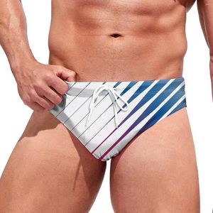 Shorts masculinos moda coreana briefs maiô para homens juventude elegante listrado impressão cintura baixa cordão roupa de banho praia calças de férias