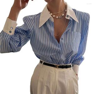 Женские блузки, весенне-осенняя женская блузка, элегантная корейская модная женская блузка в полоску с длинными рукавами