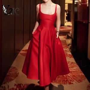 Casual Dresses Y2K Clothes Designer Luxury Solid Red Birthday Tank Gown Midi Long For Women Elegant Party Evening Formal Vestidos