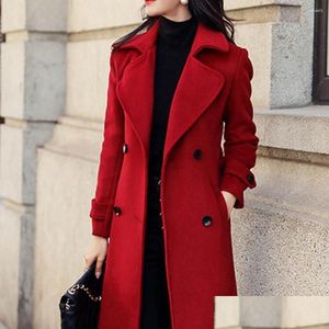 Women'S Trench Coats Womens Trench Coats Thermal Winter Overcoat Business Mid-Calf Length Jacket Formal Wool Blends Double-Breasted Co Dhgcv
