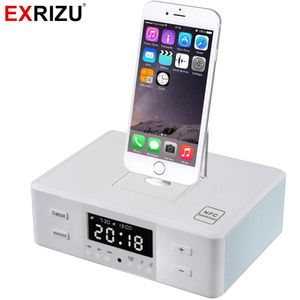 Högtalare Exrizu Bluetooth -högtalare Alarmklocka NFC FM Radio 8Pin Typec Micro USB Charger Dock Telefonstation Högtalare för iPhone Android